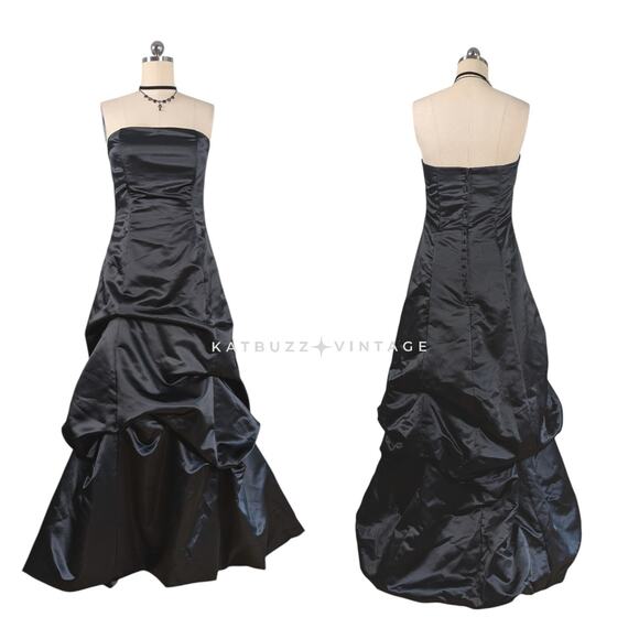 Vintage Mclintock Prom Dress Maxi Gown 12 Black Y2K Glam Bubble Goth Strapless - Picture 1 of 10